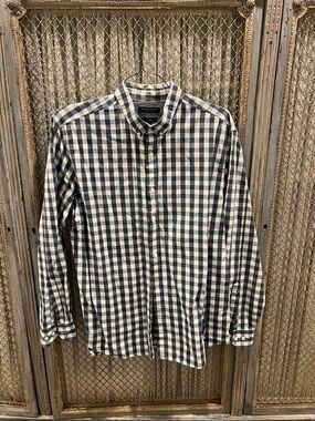 Banana Republic Black and White Gingham Button-Down Shirt